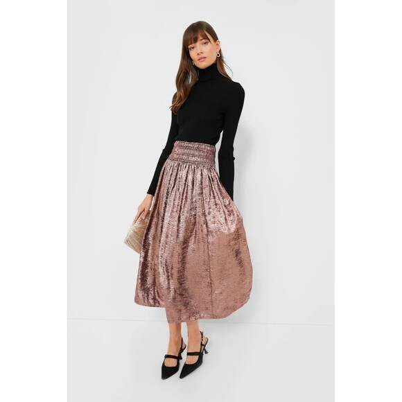 The Great The Viola Midi Skirt Smocked High Waisted Solid Pull-on M New 272426
